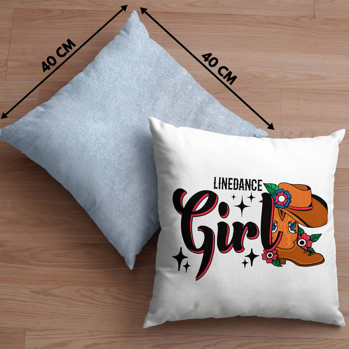 Line Dance Girl Kissen mit Füllung 40x40 Geschenk Spruch Linedance KafffeeKissen mit Füllung 40x40 Spruch (Grau) Blau Trendation