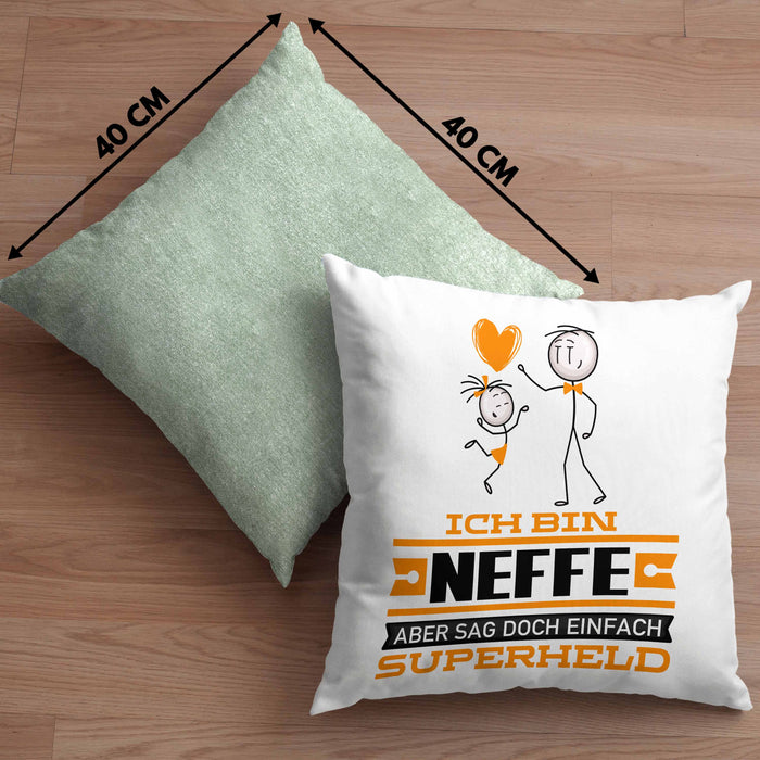 Neffe Geschenk Kissen mit Füllung 40x40 Ich Bin Neffe Aber Sag Doch Einfach Superheld Lustige Geschenkdiee für Neffe (Grau) Grün Trendation