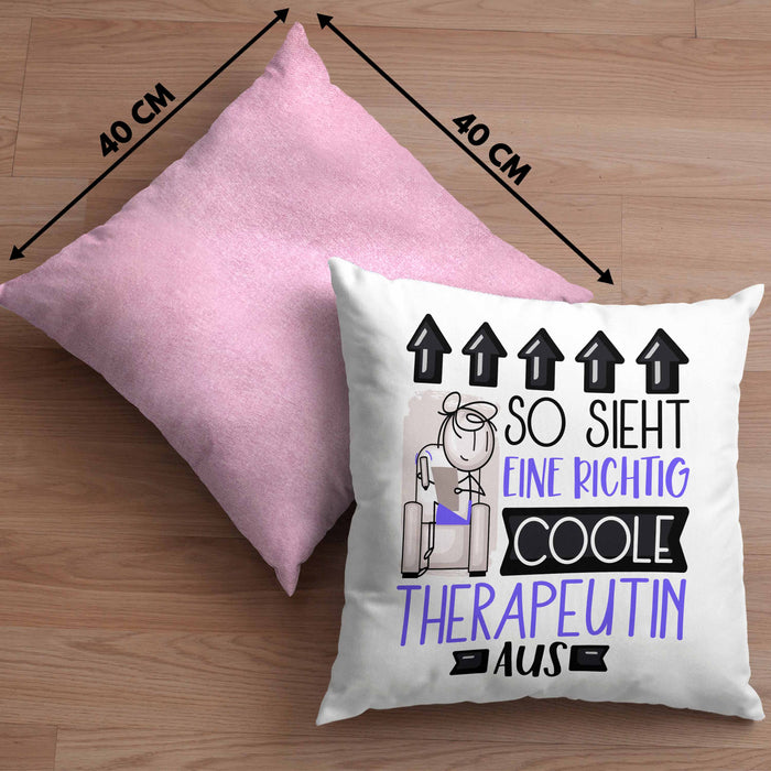 Therapeutin Geschenk Kissen mit Füllung 40x40 Lustig Geschenkidee für Therapeutin Geburtstag So Sieht Eine Richtig Coole Therapeutin Aus Frauen Spruch (Grau) Rosa Trendation