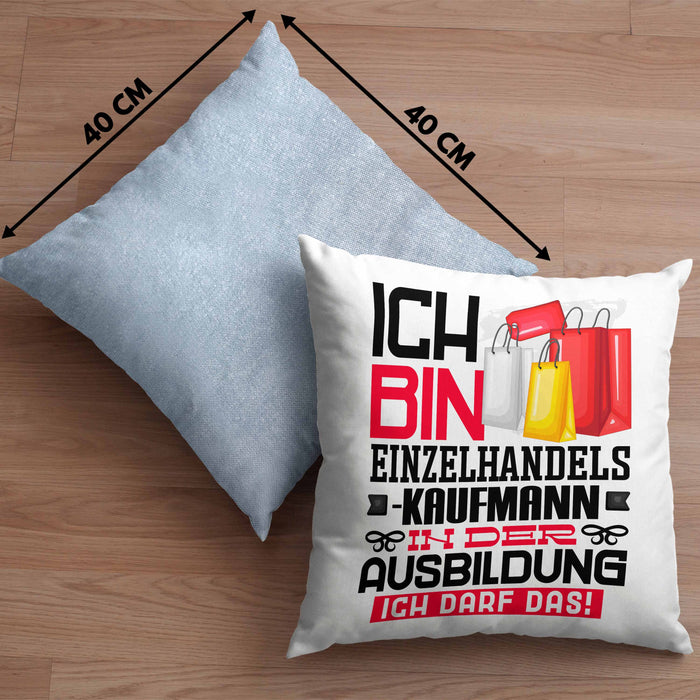 Einzelhandelskaufmann Ausbildung Kissen mit Füllung 40x40 Geschenk Ich Bin Einzelhandelskaufmann In Der Ausbildung Ich Darf Das Geschenkidee Spruch (Grau) Blau Trendation