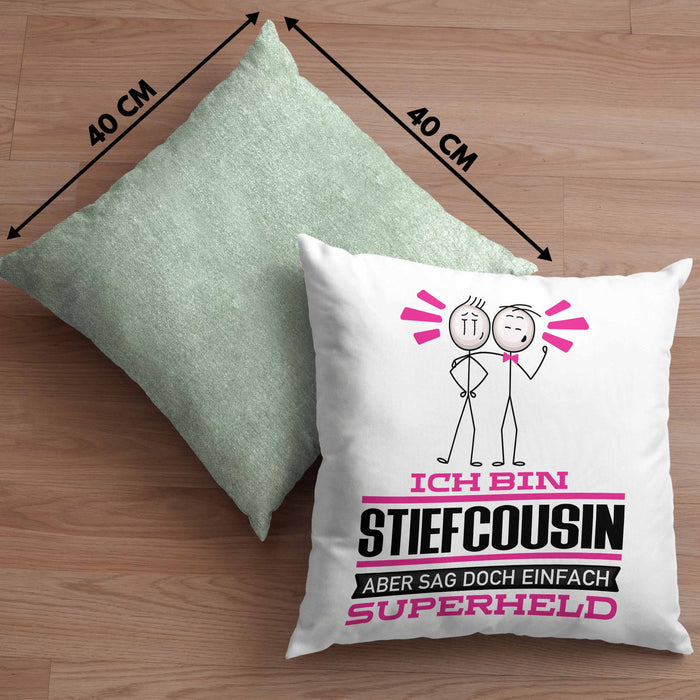 Stiefcousin Geschenk Kissen mit Füllung 40x40 Ich Bin Stiefcousin Aber Sag Doch Einfach Superheld Lustige Geschenkdiee für Stiefcousin (Grau) Grün Trendation