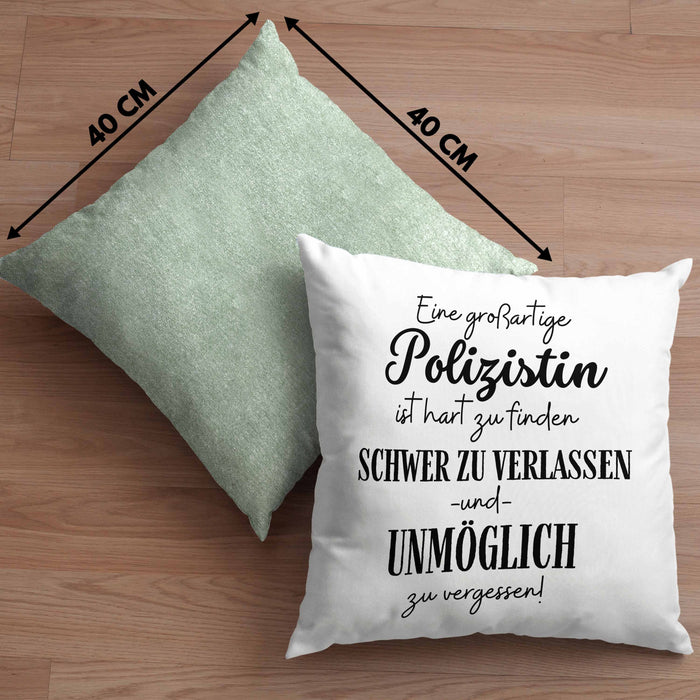 Polizistin Abschied Geschenk Kissen mit Füllung 40x40 Abschiedsgeschenk für Polizistin Hart Zu Finden Schwer Zu Verlassen (Grau) Grün Trendation