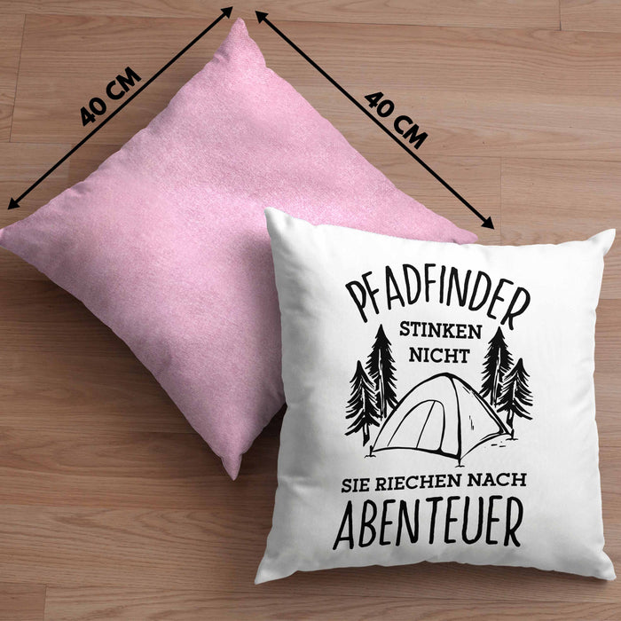 Pfadfinder Kissen mit Füllung 40x40 Geschenk Lustige Geschenkidee Für Pfadfinder Stinken Nicht Sie Riechen Nach Abenteuer (Grau) Rosa Trendation