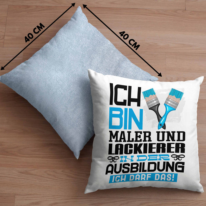 Maler und Lackierer Ausbildung Kissen mit Füllung 40x40 Geschenk Ich Bin Maler und Lackierer In Der Ausbildung Ich Darf Das Geschenkidee Spruch (Grau) Blau Trendation