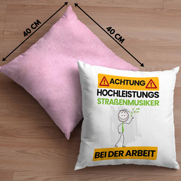 Straßenmusiker Kissen mit Füllung 40x40 Geschenk Lustiger Spruch Geschenkidee für Straßenmusiker Achtung Hochleistungs Straßenmusiker Bei Der Arbeit (Grau) Rosa Trendation