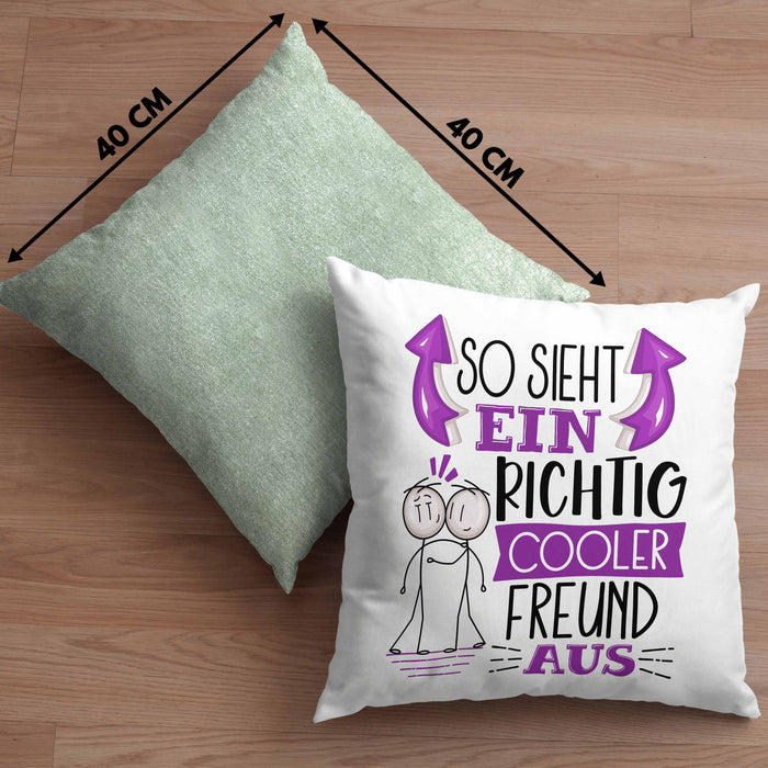 Bester Freund Kissen mit Füllung 40x40 Geschenk So Sieht Ein RIchtig Cooler Bester Freund Aus Geschenkidee Lustiger Spruch Geburtstag BFF (Grau) Grün Trendation