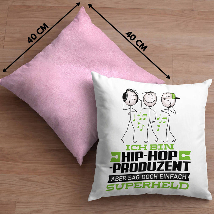 Hip-Hop-Produzent Geschenk Kissen mit Füllung 40x40 Ich Bin Hip-Hop-Produzent Aber Sag Doch Einfach Superheld Lustige Geschenkdiee für Hip-Hop-Produzent (Grau) Rosa Trendation