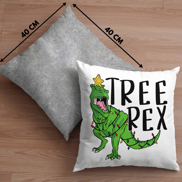 Tree Rex Kissen mit Füllung 40x40 Geschenk T-Rex Geschenkidee Jungs Weihnachten Dinosaurier Xmas (Grau) Grau Trendation