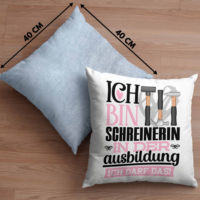 Schreinerin Ausbildung Start Geschenk Kissen mit Füllung 40x40 Ich Bin Schreinerin In Der Ausbildung Ich Darf Das Geschenkidee (Grau) Blau Trendation