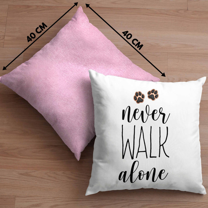 Never Walk Alone Kissen mit Füllung 40x40 Geschenk Hundebesitzer Frauchen Herrchen Geschenkidee (Grau) Rosa Trendation