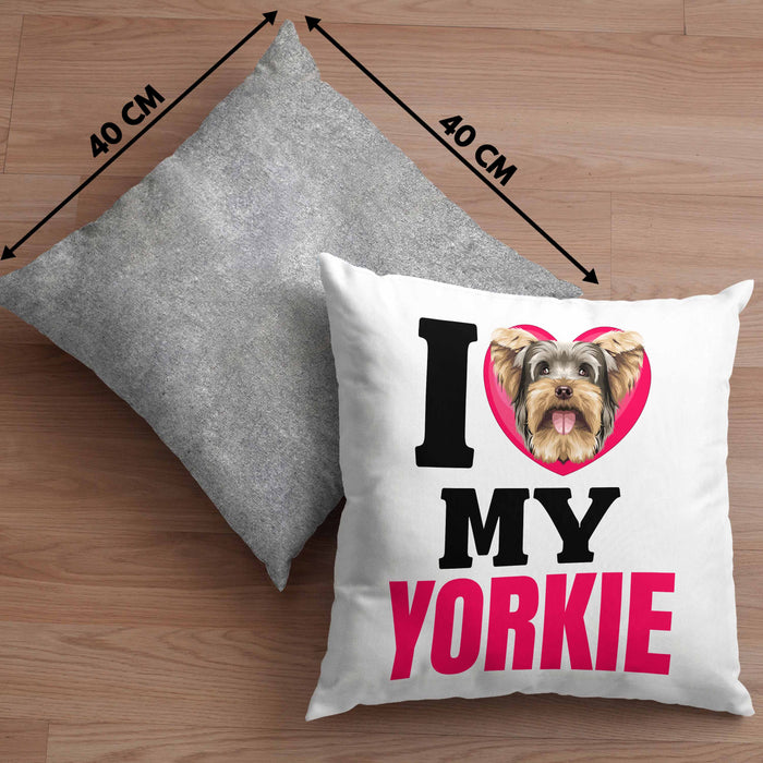 Yorkie Besitzerin Kissen mit Füllung 40x40 Geschenk Lustiger Spruch Geschenkidee I Love My Yorkie (Grau) Grau Trendation