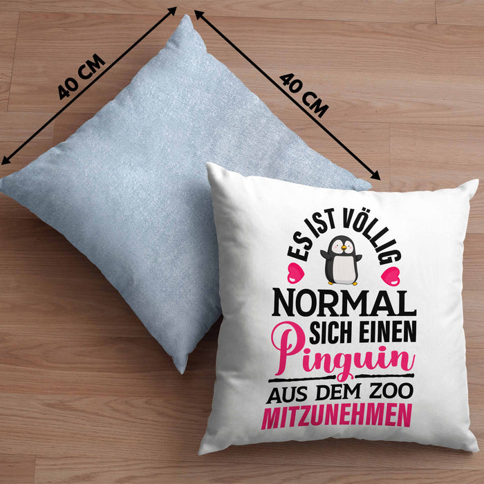 Pinguin Geschenk Kissen mit Füllung 40x40 Kinder Liebe Spruch Kollegin Freundin Pinguin Liebhaber Lustig (Grau) Blau Trendation