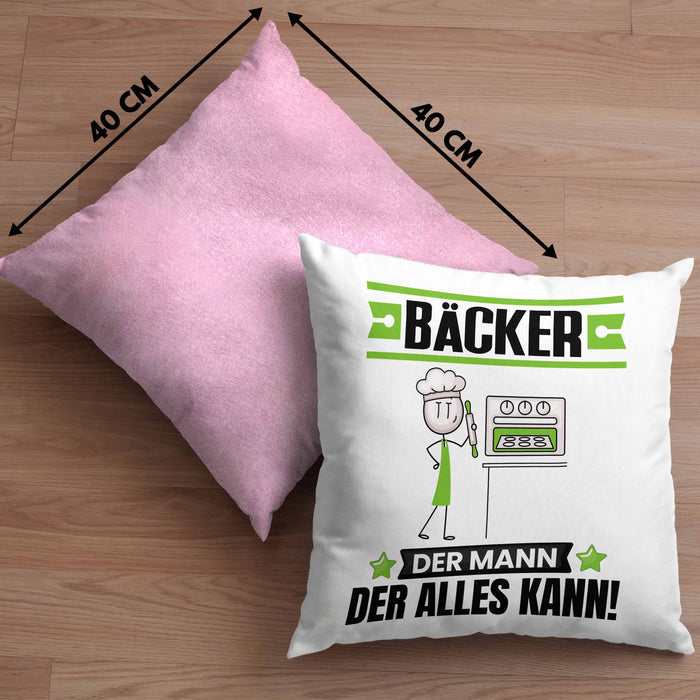 Bäcker Kissen mit Füllung 40x40 Geschenk für Bäcker Der Mann Der Alles Kann Geschenkidee zum Geburtstag (Grau) Rosa Trendation