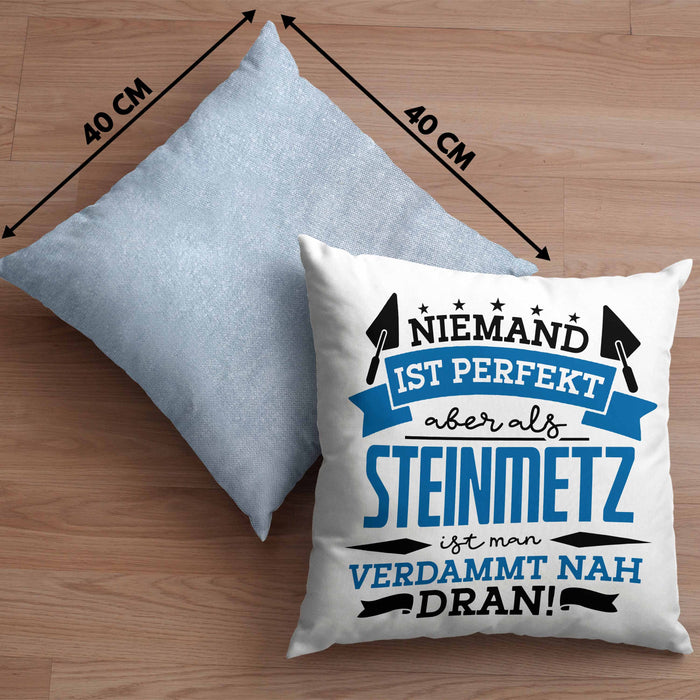 Steinmetz Kissen mit Füllung 40x40 Geschenk Spruch Geschenkidee Spruch Niemand Ist toll (Grau) Blau Trendation