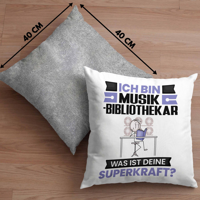 Musikbibliothekar Kissen mit Füllung 40x40 Geschenk für Musikbibliothekar Geburtstag Lustiger Spruch Was Ist Deine Superkraft (Grau) Grau Trendation