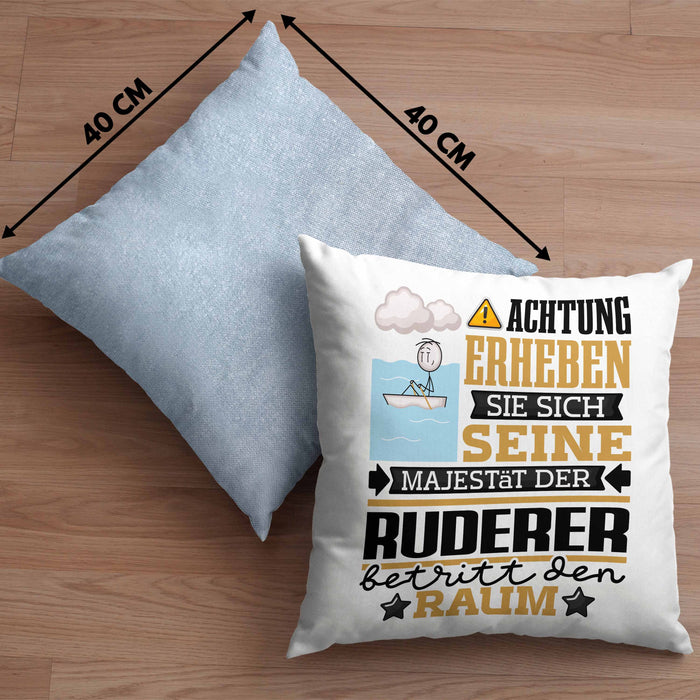 Ruderer Geschenk Kissen mit Füllung 40x40 Lustiger Spruch Erheben Sie Sich Der Ruderer Betritt den Raum (Grau) Blau Trendation