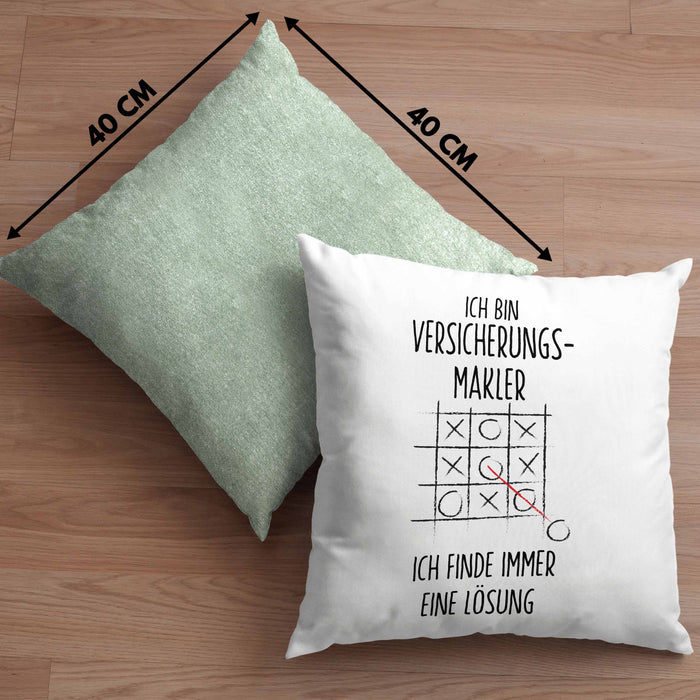 Versicherungsmakler Kissen mit Füllung 40x40 Geschenk Lustiger Spruch Ich Finde Immer Eine Lösung Kaffee (Grau) Grün Trendation