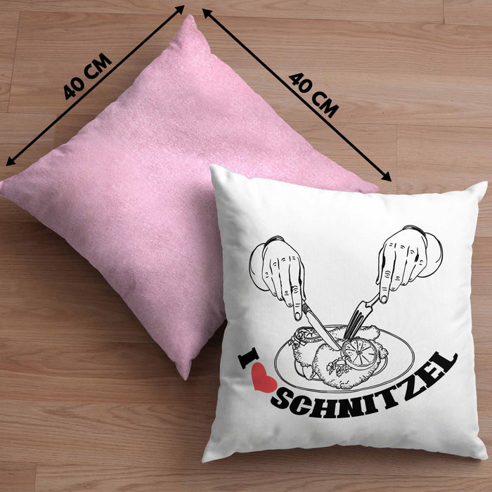 Schnitzel-Kissen mit Füllung 40x40 Geschenk für Schnitzel-Liebhaber (Grau) Rosa Trendation