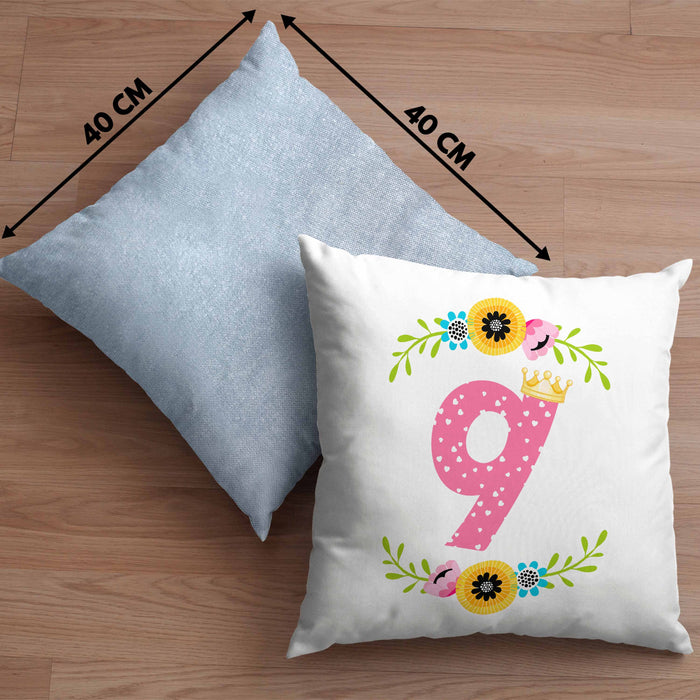 9. Geburtstag Mädchen Kissen mit Füllung 40x40 Geschenk zum Neunten Geburtsagsparty Grafik Krone 9 Jahre Alt (Grau) Blau Trendation