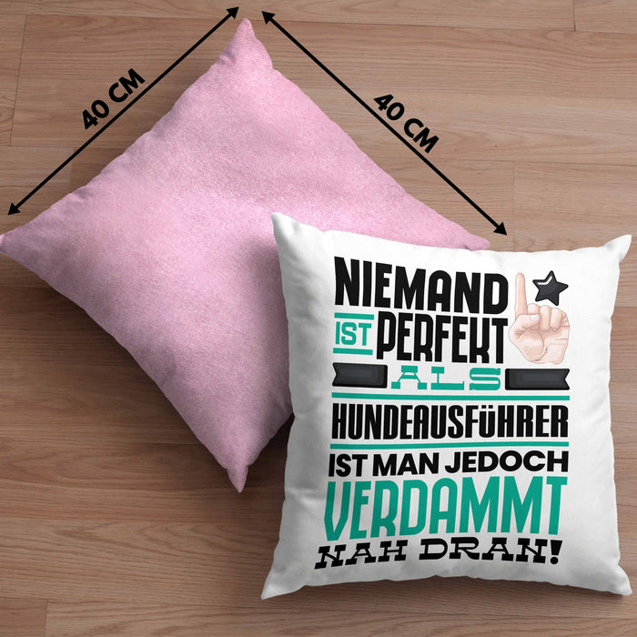Hundeausführer Geschenk Kissen mit Füllung 40x40 Lustige Geschenkidee für Hundeausführer Geburtstag Niemand Ist Perfekt Aber Als Hundeausführer Ist Man Nah Dran (Grau) Rosa Trendation