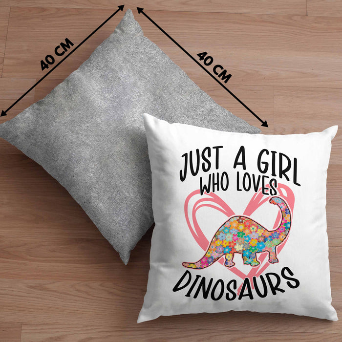 Just A Girl Who Loves Dinosaurs Kissen mit Füllung 40x40 Geschenk Mädchen Dinos Geschenkidee (Grau) Grau Trendation