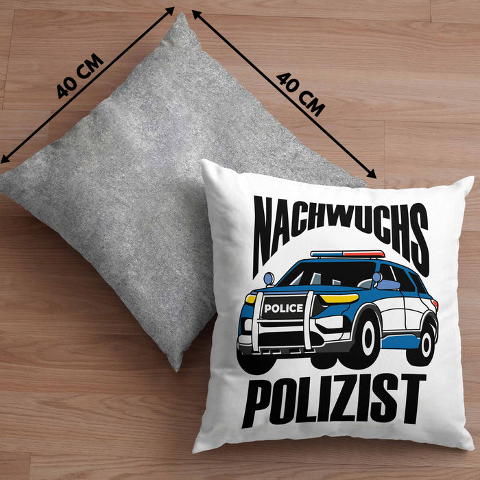 Einschulung Kissen mit Füllung 40x40 für Jungs - "Nachwuchs Polizist" Geschenk kleine Schulanfänger (Grau) Grau Trendation
