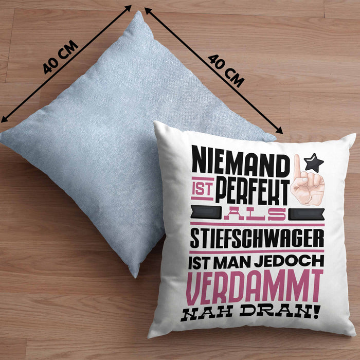 Stiefschwager Geschenk Kissen mit Füllung 40x40 Lustige Geschenkidee für Stiefschwager Geburtstag Niemand Ist Perfekt Aber Als Stiefschwager Ist Man Nah Dran (Grau) Blau Trendation