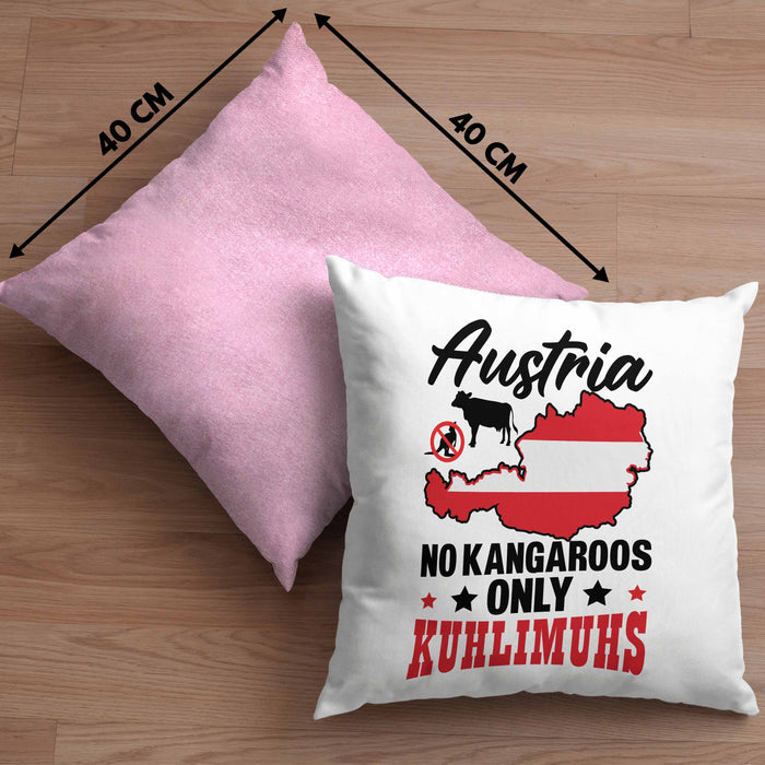 Keine Kängurus in Österreich Kissen mit Füllung 40x40 Geschenk Häferl Kuhlimuhs (Grau) Rosa Trendation