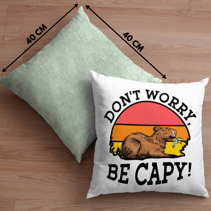 Lustige Kissen mit Füllung 40x40 "Don't Worry Be Cappy" lustiges Geschenk für Capybara-Liebhaber (Grau) Grün Trendation