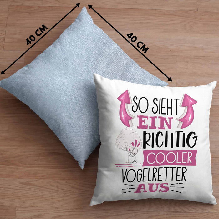 So Sieht Ein Richtig Cooler Vogelretter Aus Kissen mit Füllung 40x40 Geschenk für Vogelretter Geschenkidee Spruch (Grau) Blau Trendation