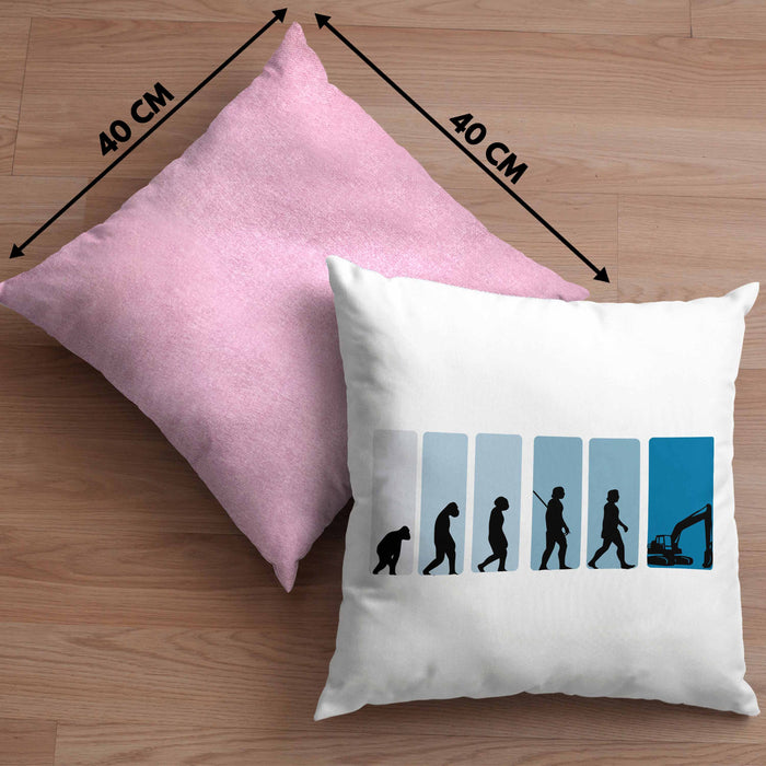 Bagger Lustige Geschenkidee für Baggerfahrer Kissen mit Füllung 40x40 Evolution-Motiv Baustelle (Grau) Rosa Trendation