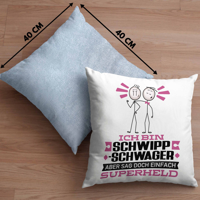 Schwippschwager Geschenk Kissen mit Füllung 40x40 Ich Bin Schwippschwager Aber Sag Doch Einfach Superheld Lustige Geschenkdiee für Schwippschwager (Grau) Blau Trendation