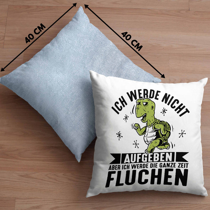 Wandern Kissen mit Füllung 40x40 Geschenk Ich Werde Nicht Aufgeben Aber Die Ganze Zeit Fluchen Wandern Geschenkidee Schildkröte (Grau) Blau Trendation