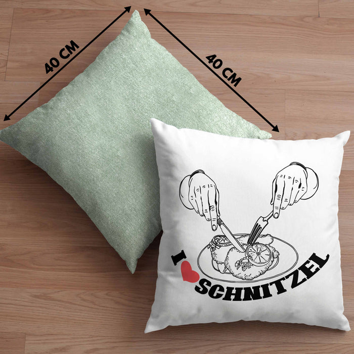 Schnitzel-Kissen mit Füllung 40x40 Geschenk für Schnitzel-Liebhaber (Grau) Grün Trendation