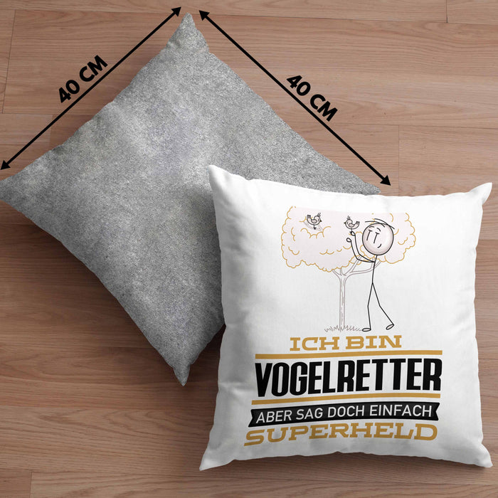 Vogelretter Geschenk Kissen mit Füllung 40x40 Ich Bin Vogelretter Aber Sag Doch Einfach Superheld Lustige Geschenkdiee für Vogelretter (Grau) Grau Trendation