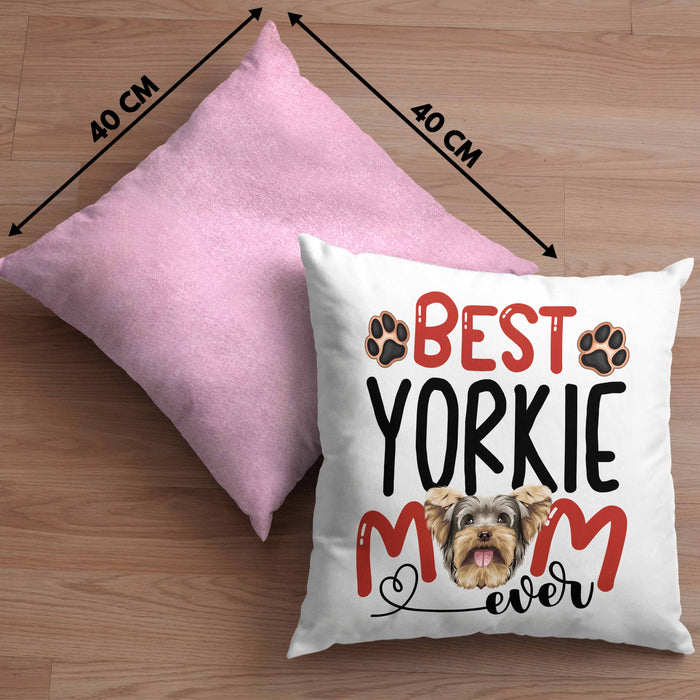 Yorkie Mom Besitzerin Kissen mit Füllung 40x40 Geschenk Lustiger Spruch Geschenkidee Besitzerin Yorkie Mama (Grau) Rosa Trendation