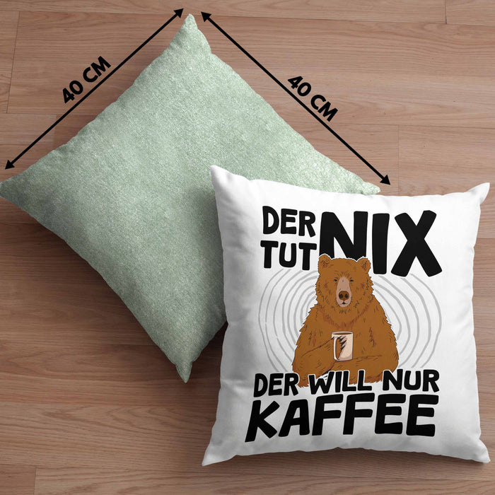 Kaffee-Liebhaber Geschenk Kissen mit Füllung 40x40 Geschenkidee für Kollegen Der Tut Nix Der Will Nur Kaffee trinken (Grau) Grün Trendation
