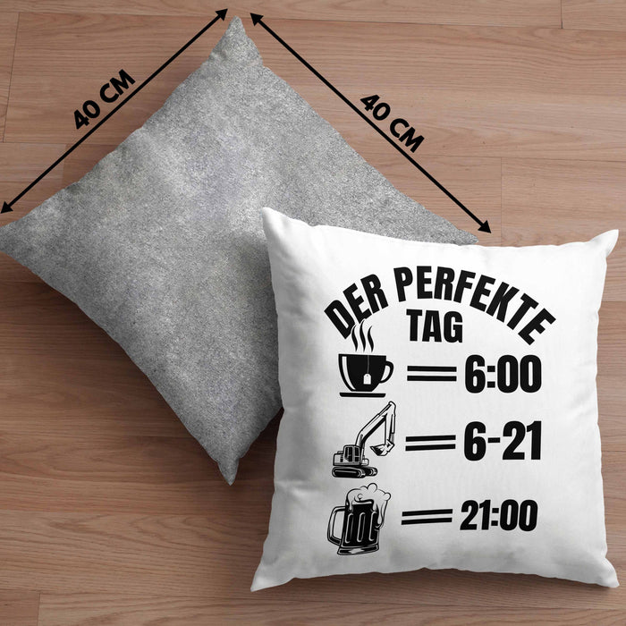 Baustelle Kissen mit Füllung 40x40 Geschenk Der Perfekte Tag Bauarbeiter Geschenkidee für Männer Baggerfahrer Bagger Baggerführer (Grau) Grau Trendation