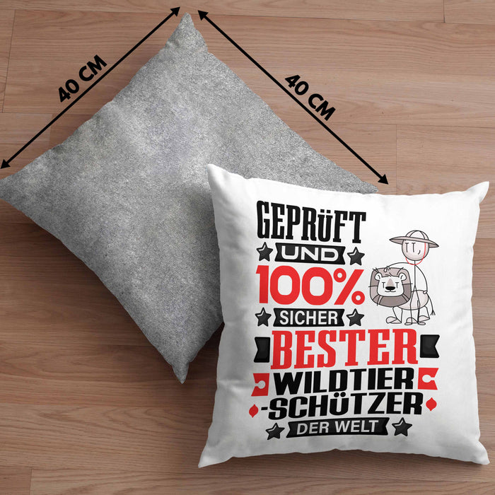 Wildtierschützer Geschenk Lustiger Spruch für Wildtierschützer Geschenkidee Bester Wildtierschützer Der WeltKissen mit Füllung 40x40 (Grau) Grau Trendation
