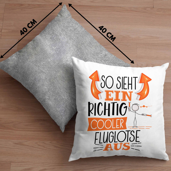 Fluglotse Kissen mit Füllung 40x40 Geschenk So Sieht Ein Richtig Cooler Fluglotse Aus Geschenkidee Spruch Lustig (Grau) Grau Trendation