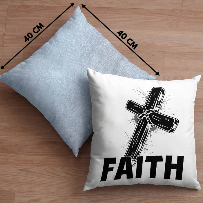 Faith Kissen mit Füllung 40x40 Geschenk Jesus Glauben Geschenkidee Kirche Ostern Christentum Häferl (Grau) Blau Trendation