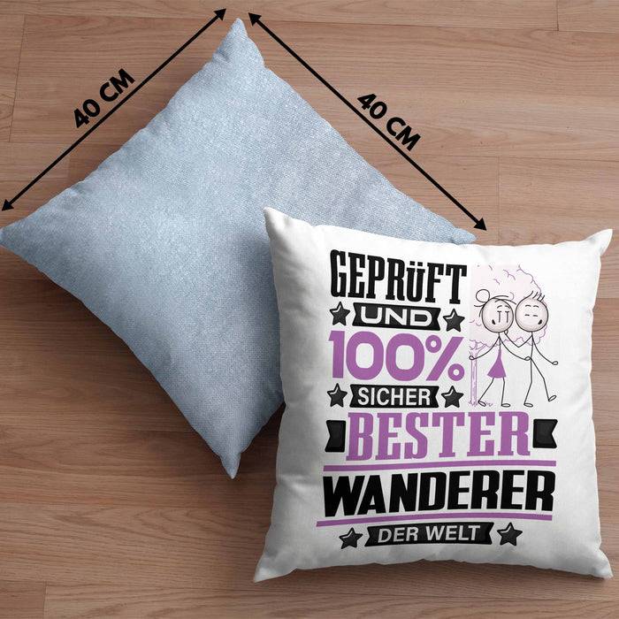 Wandern Geschenk Lustiger Spruch für Wandern Geschenkidee Bester Wandern Der WeltKissen mit Füllung 40x40 (Grau) Blau Trendation