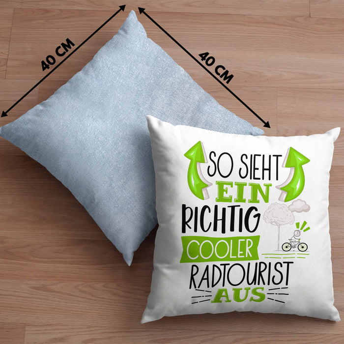 So Sieht Ein Richtig Cooler Radtourist Aus Geschenk Kissen mit Füllung 40x40 Lustiger Spruch Geschenkidee (Grau) Blau Trendation