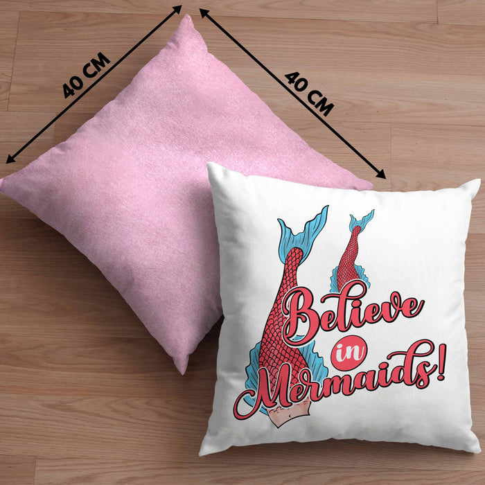 Meerjungfrau Geschenk Kissen mit Füllung 40x40 für Mädchen Nymphe Nixe Grafik Believe In Mermaids (Grau) Rosa Trendation