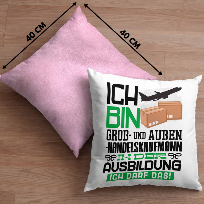 Groß- und Außenhandelskaufmann Ausbildung Kissen mit Füllung 40x40 Geschenk Ich Bin Groß- und Außenhandelskaufmann In Der Ausbildung Ich Darf Das Geschenkidee Spruch (Grau) Rosa Trendation