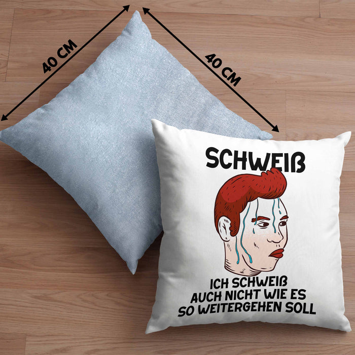Dank Meme Kissen mit Füllung 40x40 Schweiß Wortspiel Ich Schweiß Auch Nicht Wie Das Weitergehen Soll Geschenkidee Depressionen (Grau) Blau Trendation
