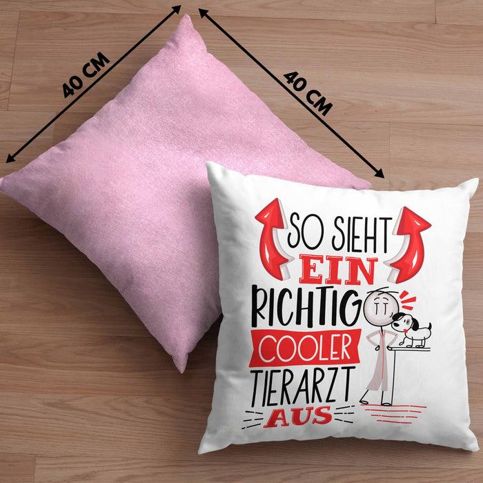 Tierarzt Kissen mit Füllung 40x40 Geschenk So Sieht Ein RIchtig Cooler Tierarzt Aus Geschenkidee Lustiger Spruch Geburtstag (Grau) Rosa Trendation
