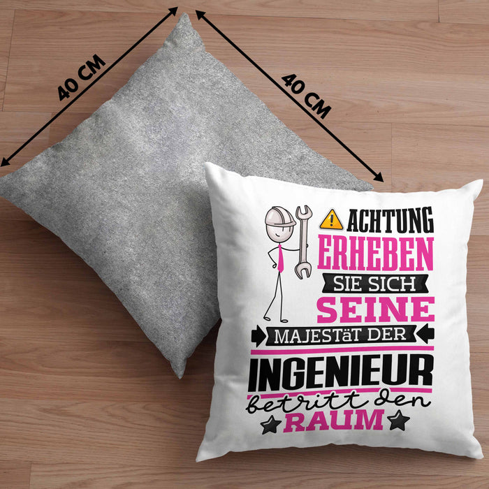 Ingenieur Geschenk Kissen mit Füllung 40x40 Lustiger Spruch Erheben Sie Sich Der Ingenieur Betritt den Raum (Grau) Grau Trendation