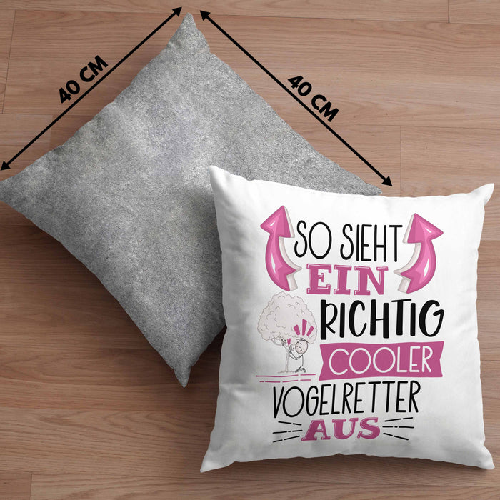 So Sieht Ein Richtig Cooler Vogelretter Aus Kissen mit Füllung 40x40 Geschenk für Vogelretter Geschenkidee Spruch (Grau) Grau Trendation