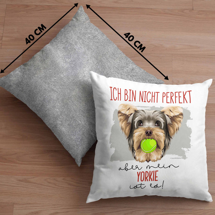 Yorkie Besitzer Kissen mit Füllung 40x40 Geschenk Lustiger Spruch Geschenkidee Besitzerin Ich Bin Nicht toll Aber Mein Yorkie Ist Es (Grau) Grau Trendation